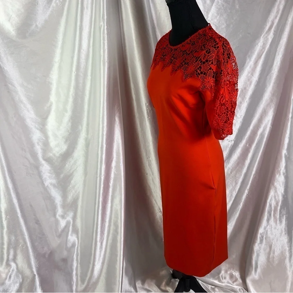 Zara Red Floral Lace Semi-Fitted Knee-Length Dress NWT | Romantic Trendy S